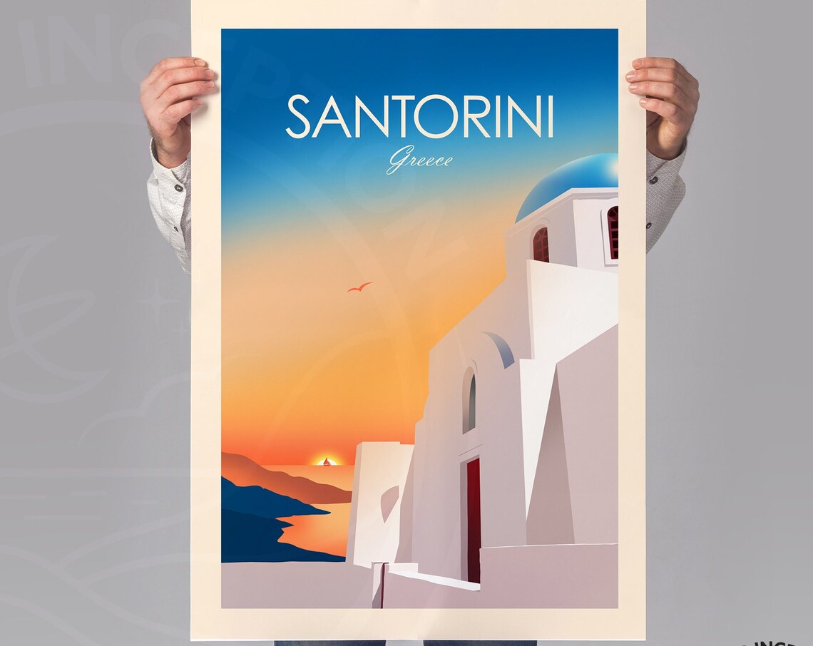 Santorini Sunset Travel Poster, Greece Art Print - Image 2