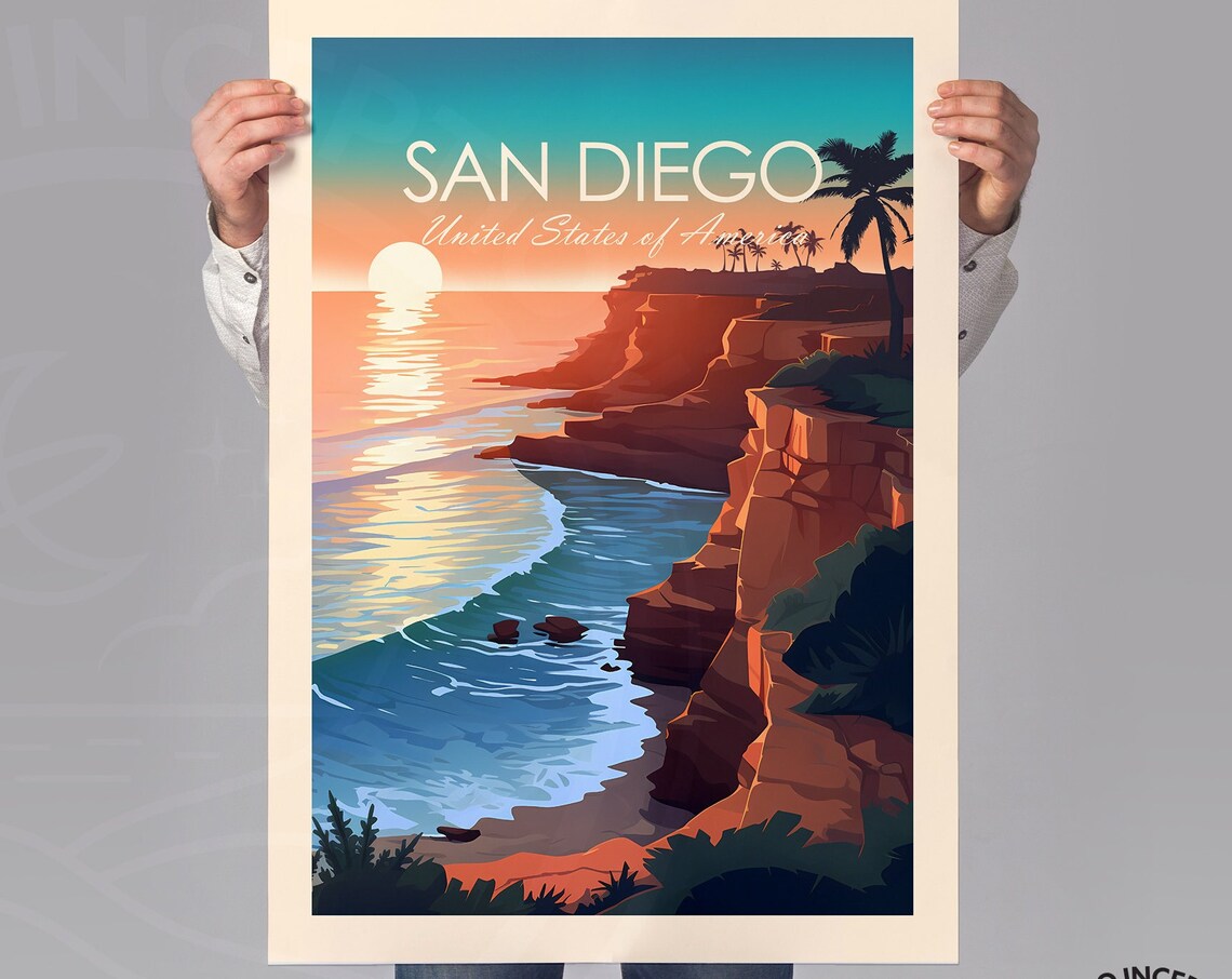 San Diego Sunset Cliffs Travel Poster, Travel Print - Image 2