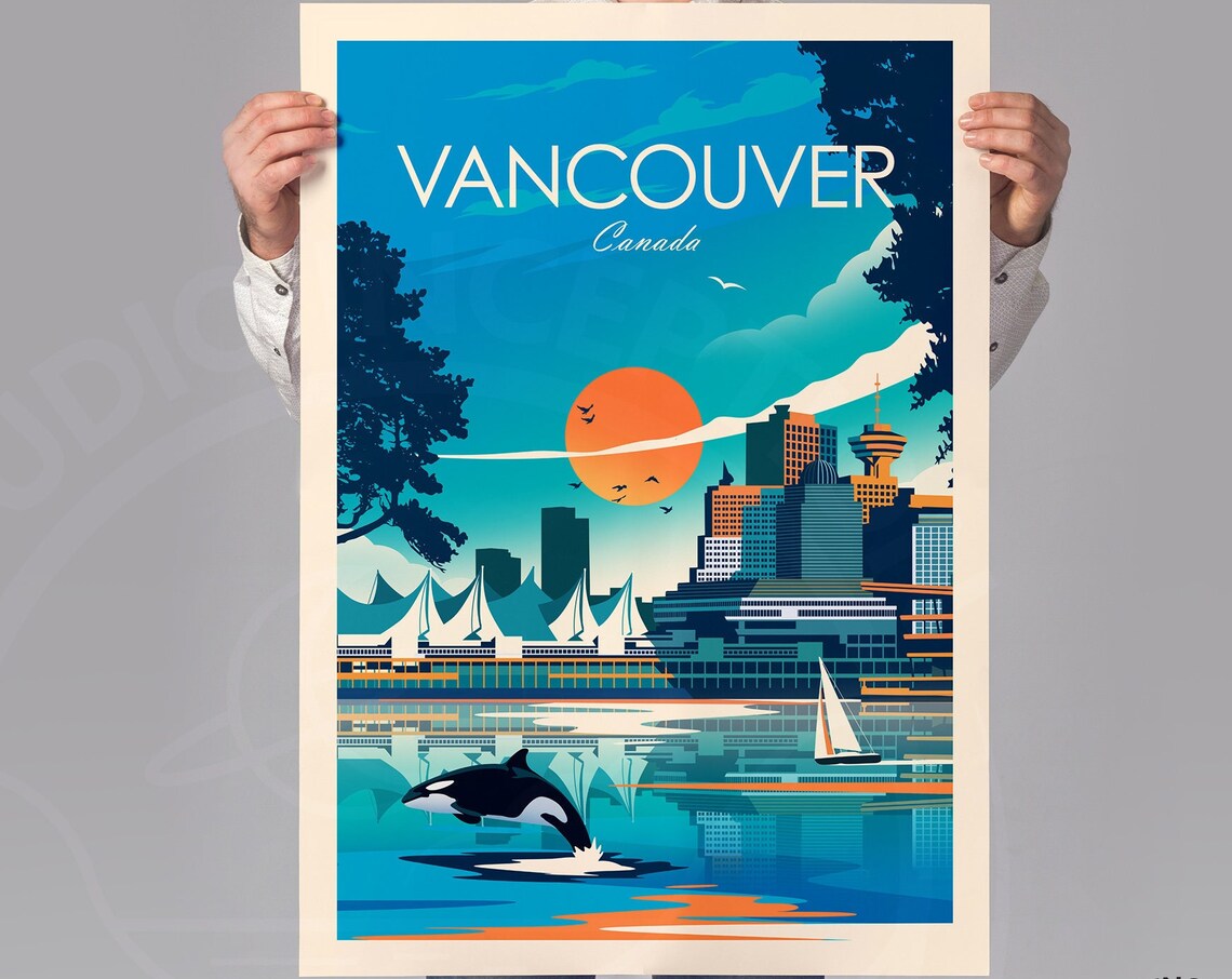 Vancouver British Columbia Travel Poster, Skyline View - Image 2