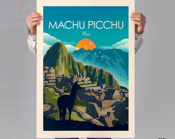 Machu Picchu Peru Travel Poster, South America Art Print