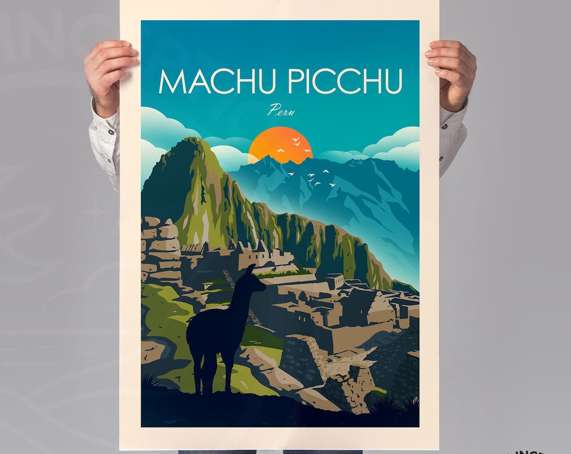 Machu Picchu Peru Travel Poster, South America Art Print