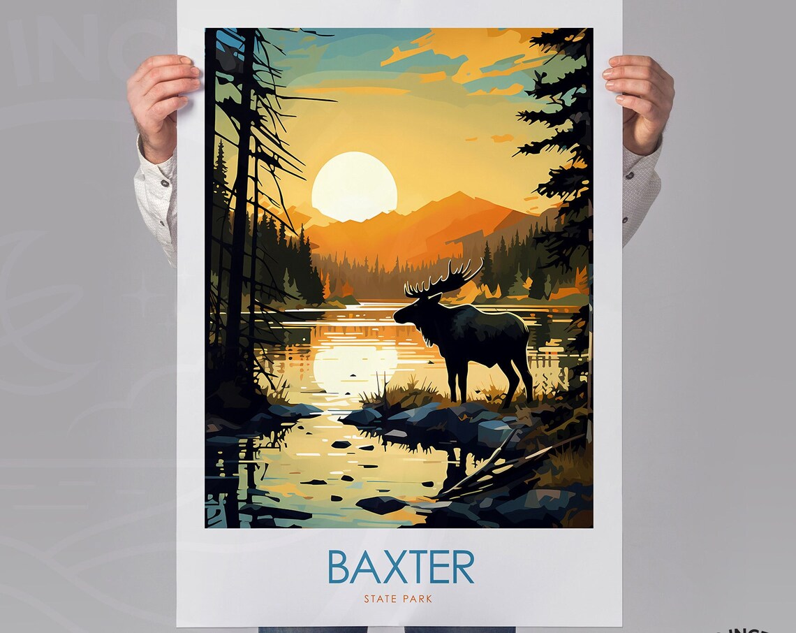 Baxter State Park Maine Moose Lake Sunset Wildlife Travel Poster - Image 2