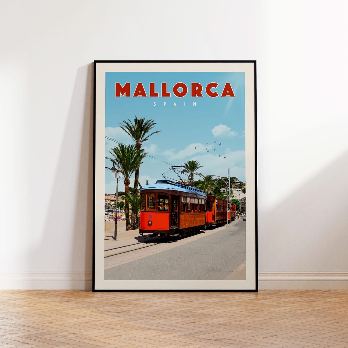 Mallorca Spain Vintage Tram Trolley Street Photo Travel Poster