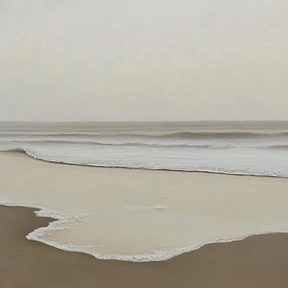 Gray Minimalist Shoreline With Soft Waves on Pale Beige Sand Poster - Image 2