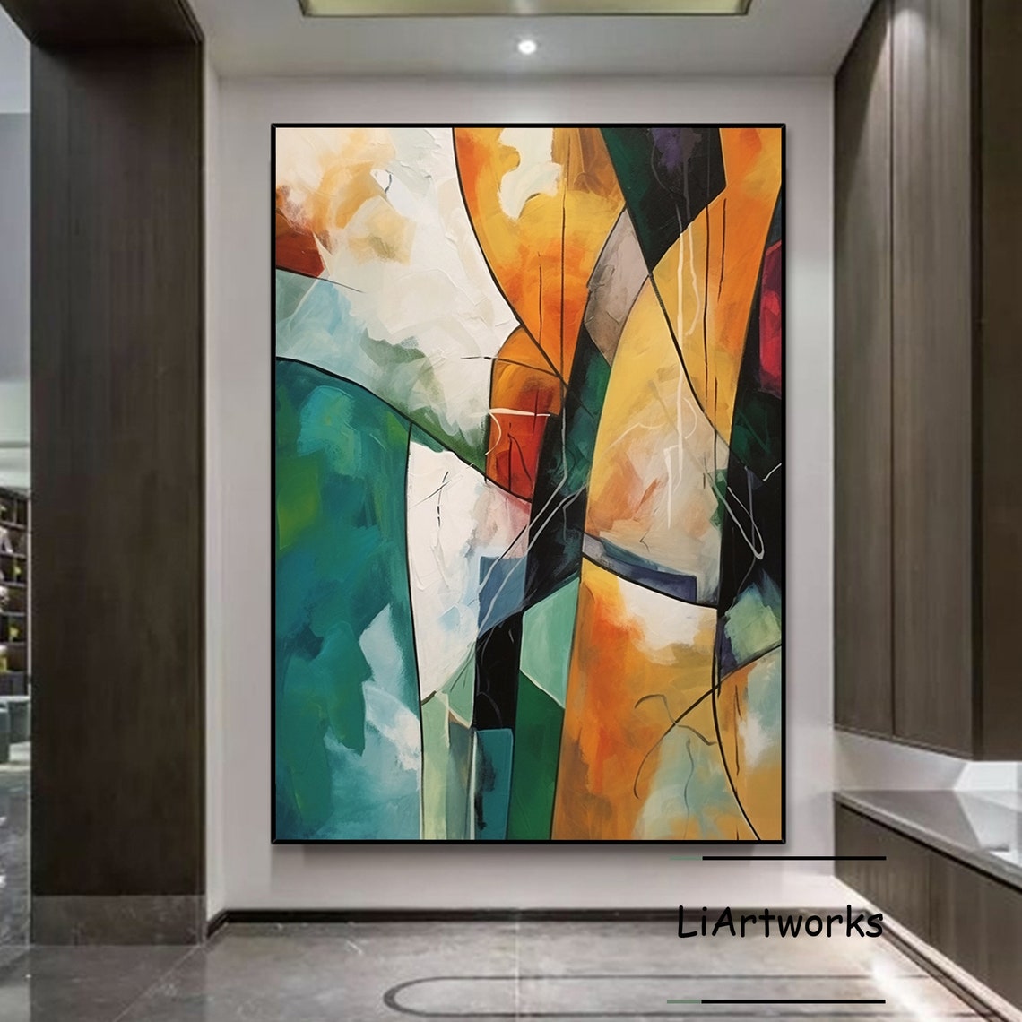 Orange And Teal Bold Geometric Abstract Color Block Art Poster - Image 3