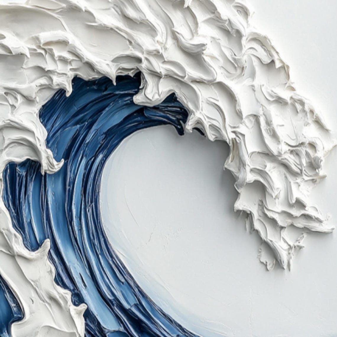 Blue White Ocean Wave Sculptural Impasto Surf Art Wall Poster - Image 2