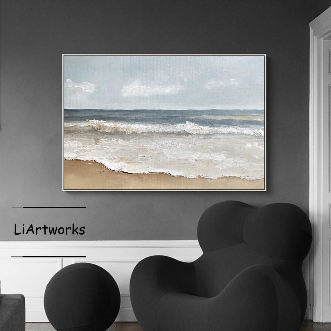 Original Sea Landscape Wall Art Blue Ocean Seascape Painting Beach Abstract Painting Sky And Sea Wall Painting Modern Living Room Art Decor - Image 4