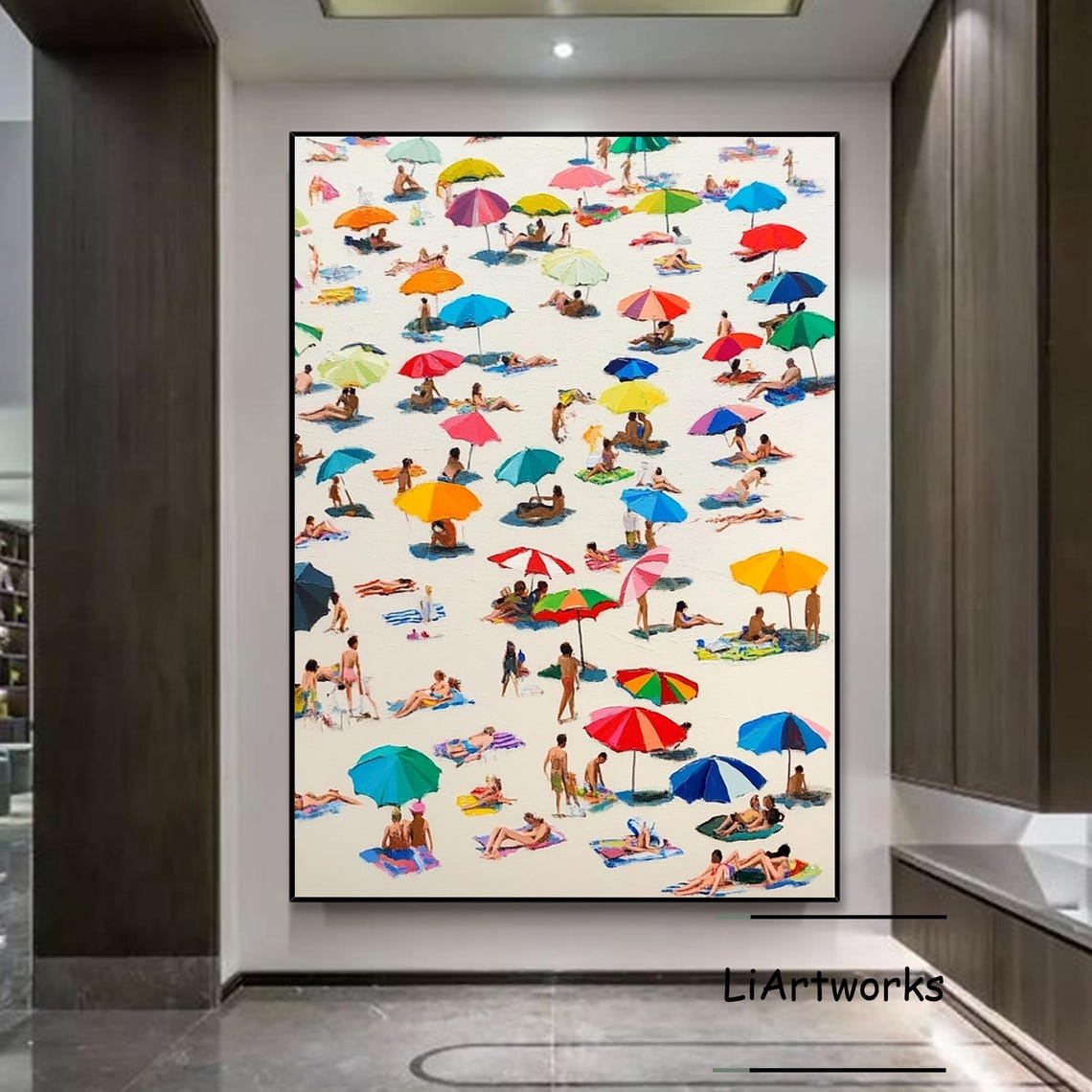 Crowded Sunny Beach Colorful Umbrellas Summer Carnival Art Poster - Image 4