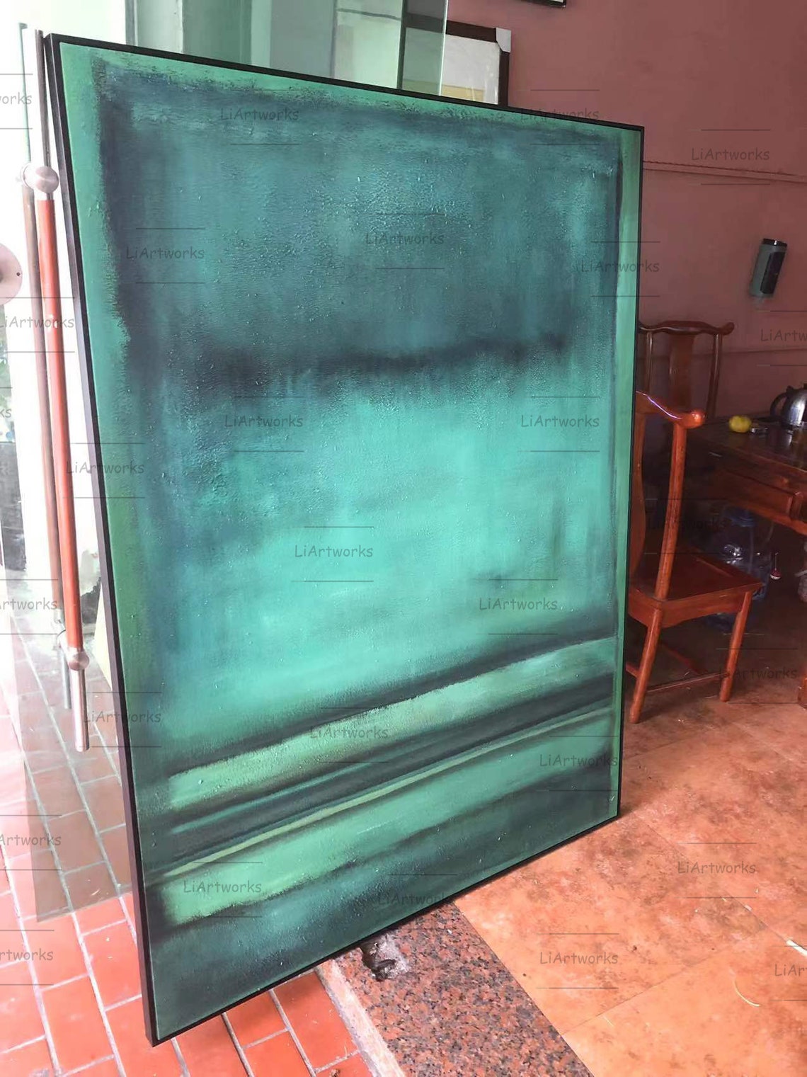 Large Dark Green Minimalism Painting Green Wall Art Dark Green Abstract Painting Abstract Oil Painting Wabi Sabi Art Home Wall Decor - Image 4