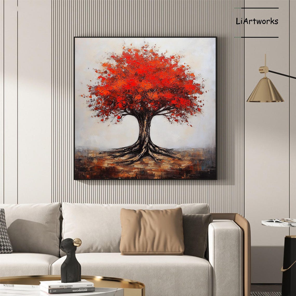 Fiery Red Autumn Tree With Thick Impasto Painted Foliage Art Poster - Image 4