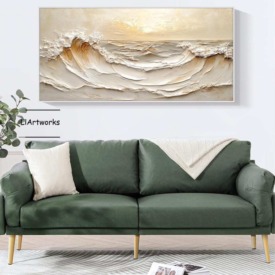 Sunlit Golden Cream Ocean Wave Curl in Thick Impasto Art Poster - Image 2