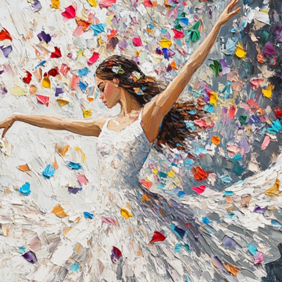 Ballerina Dancing Amid Colorful Confetti Palette Knife Art Poster - Image 2