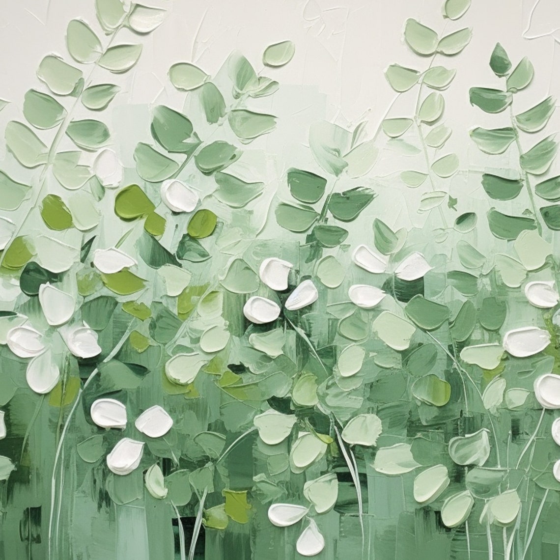 Green And White Leaf Meadow Textured Botanical Wide Art Poster - Image 2