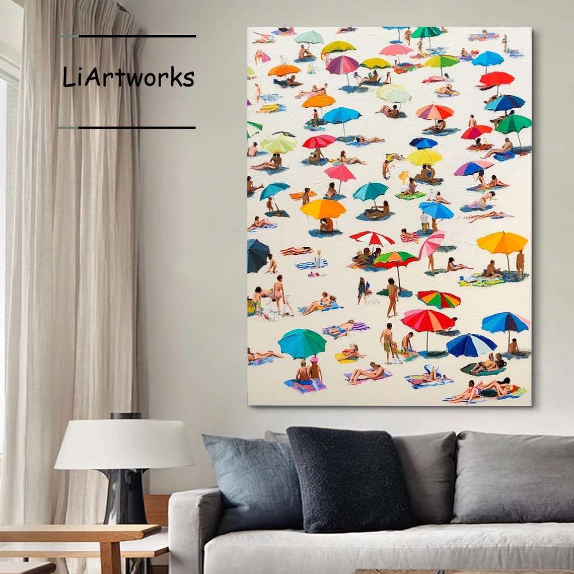 Crowded Sunny Beach Colorful Umbrellas Summer Carnival Art Poster - Image 3