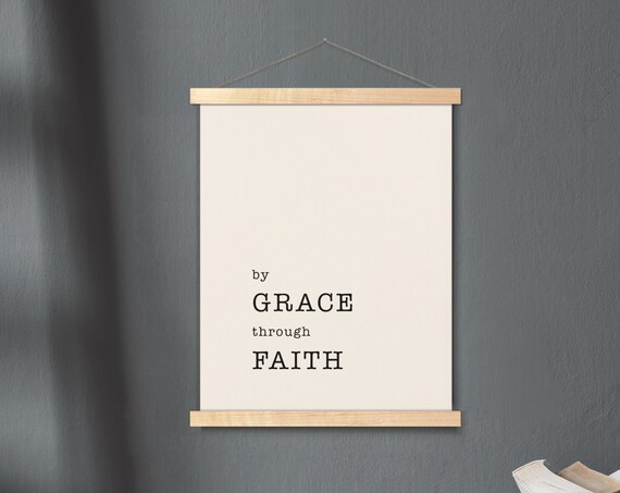 By Grace Through Faith Ephesians 28 Hanging Canvas Bible Verse Wall Art Scripture Poster Minimalist Print