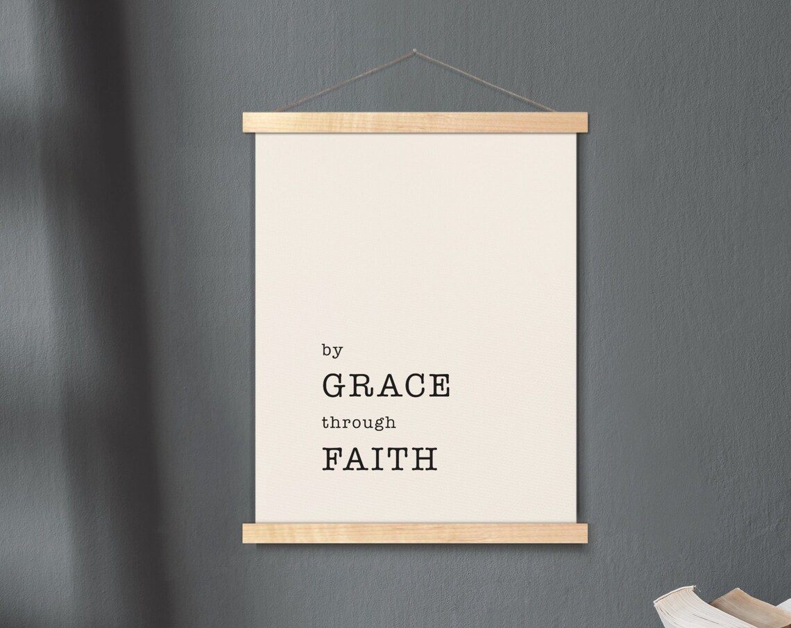 By Grace Through Faith Ephesians 28 Hanging Canvas Bible Verse Wall Art Scripture Poster Minimalist Print