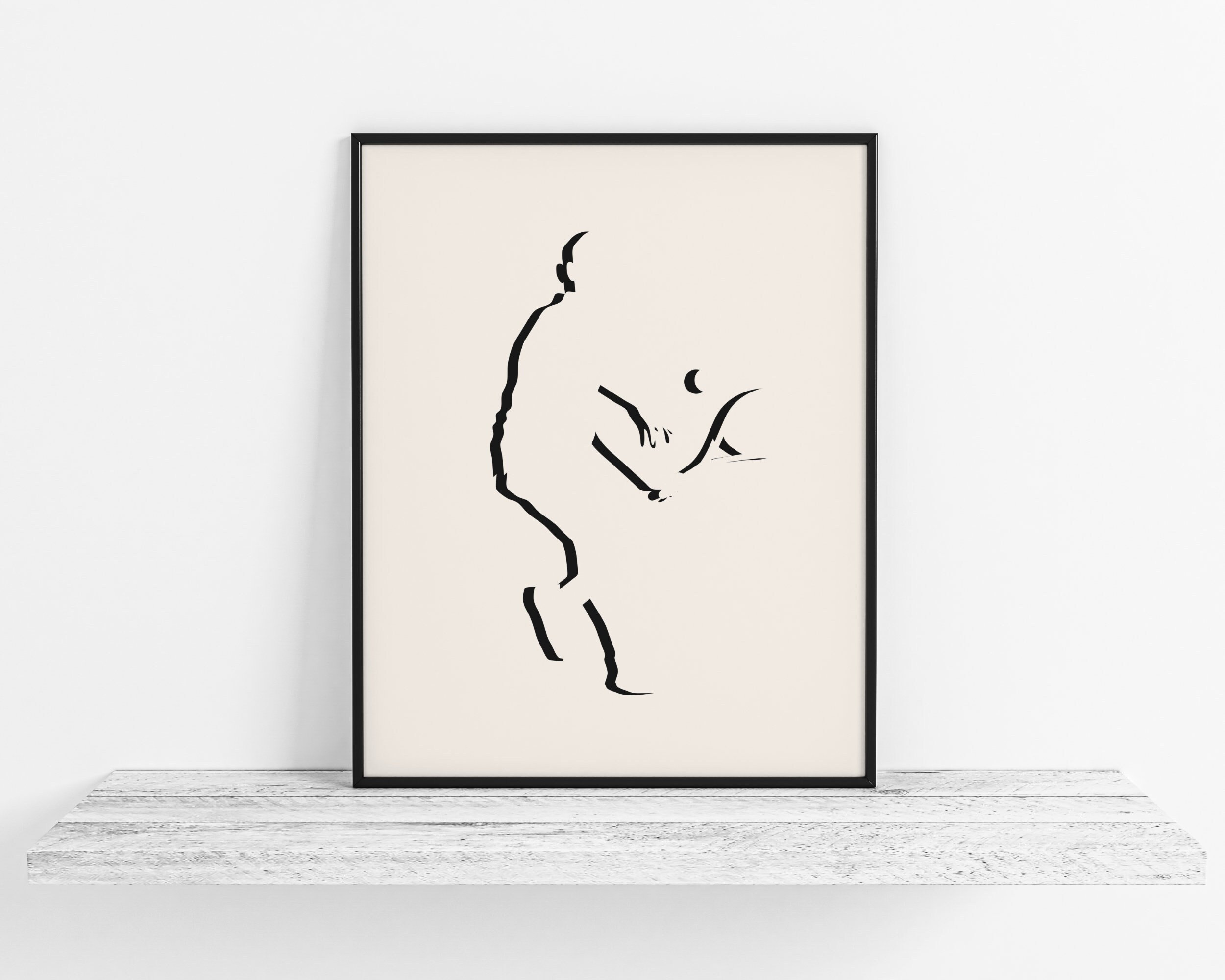 Minimalist Black Line Tennis Player Swing Modern Sports Art Poster