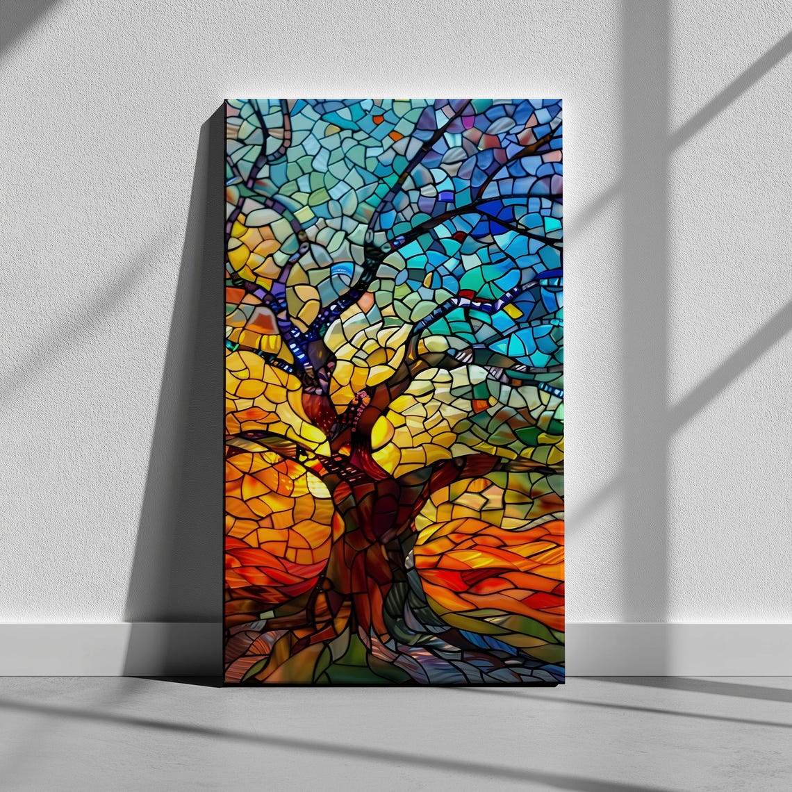 Stained Glass Mosaic Tree Of Life Sunset Colors Bedroom Wall Art - Image 2