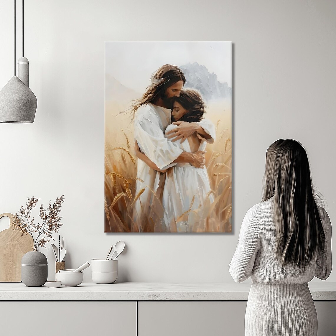 Jesus Christ Embracing Woman In Golden Wheat Field Painting Poster - Image 4