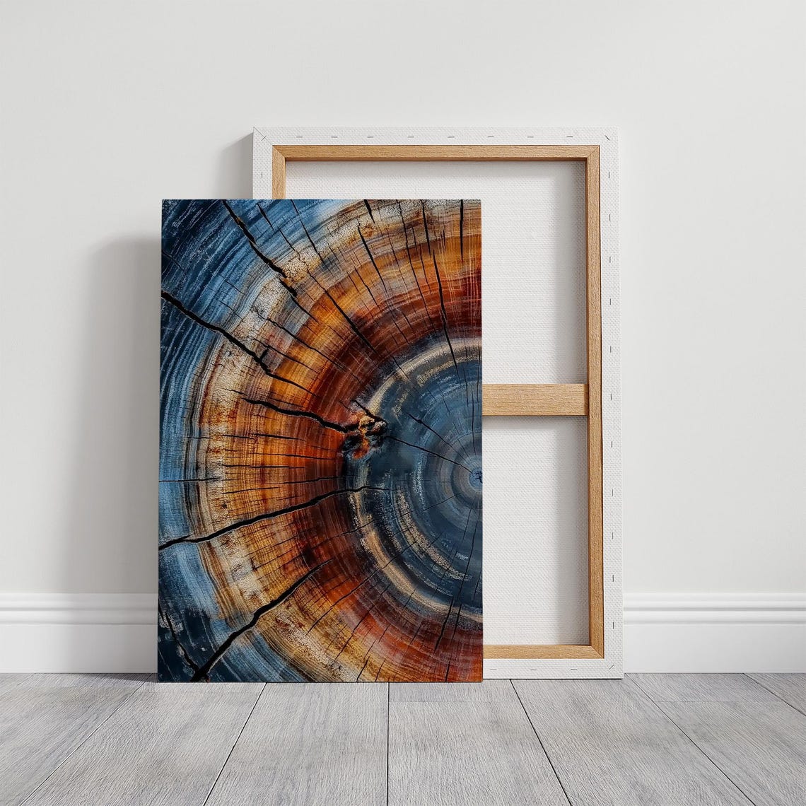 Colorful Tree Ring Cross Section Abstract Blue And Rust Wall Art - Image 5