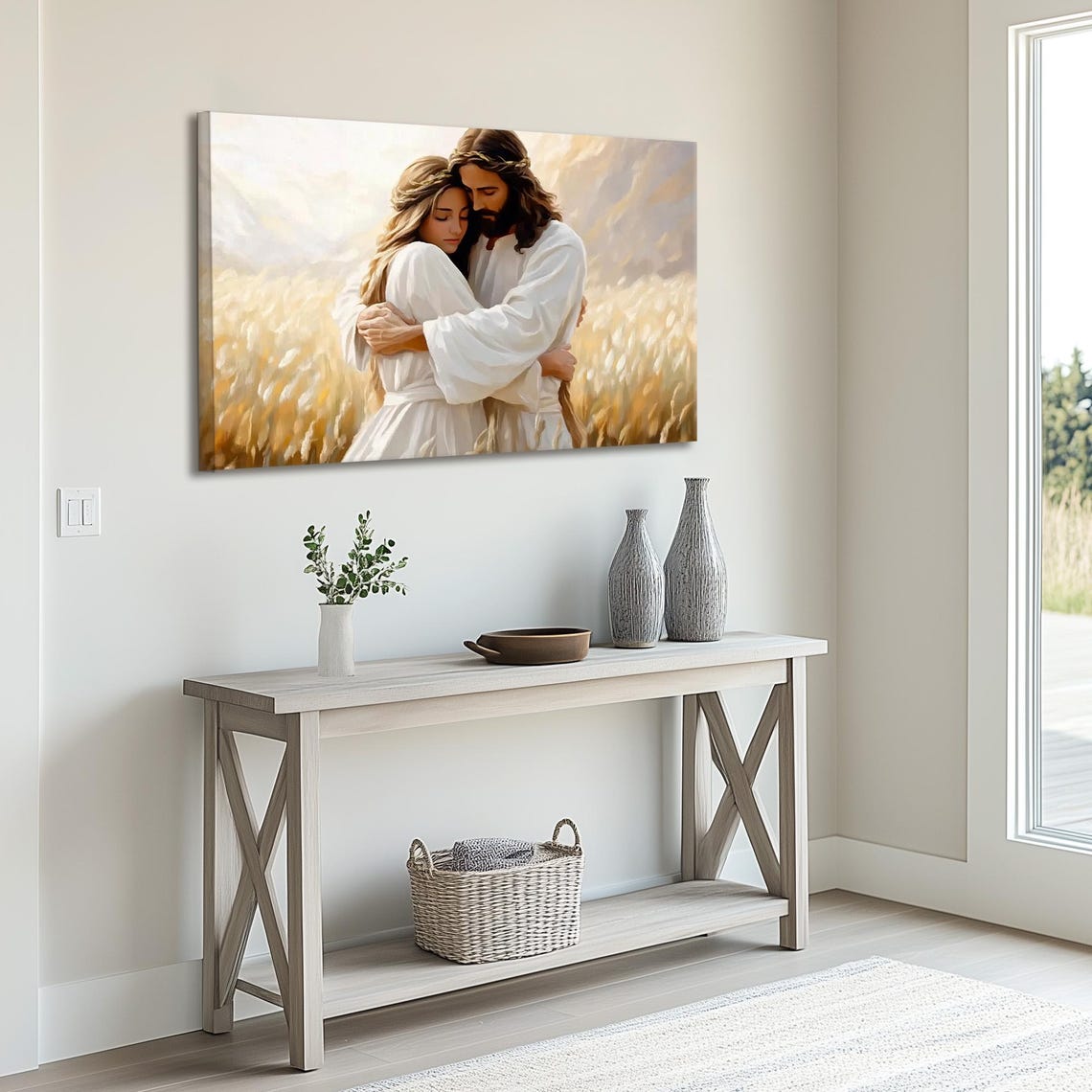 Jesus Art Print With Girl Modern Christian Wall Art For Bedroom Jesus Christ Hugging Woman Art Christian Home Decor Jesus Painting - Image 2