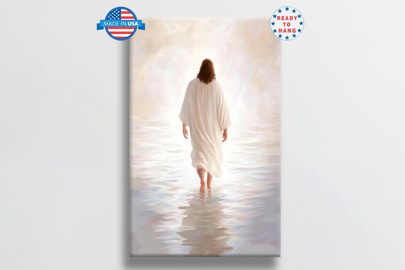 Jesus Walking On Glassy Water Into Pure White Heavenly Glow Poster
