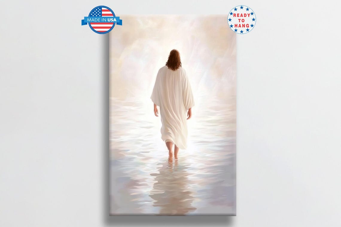 Jesus Walking On Glassy Water Into Pure White Heavenly Glow Poster