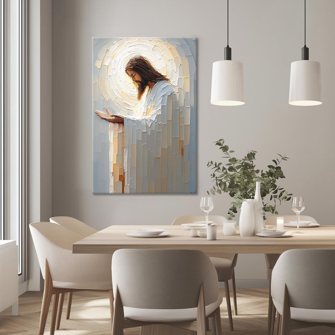Abstract Praying Jesus Christ With Glowing Halo Impasto Poster - Image 3