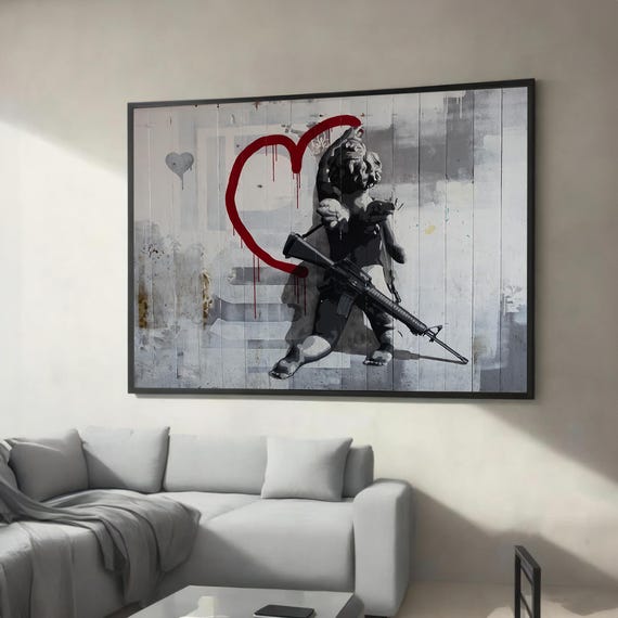 Graffiti Soldier With Heart Canvas Painting Bold Street Artinspired Piece For Contemporary Home Or Office Decoration
