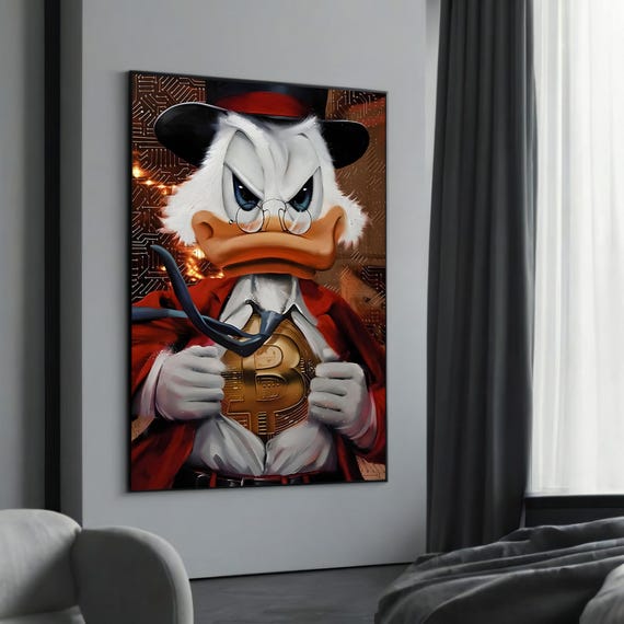Rich Duck With Bitcoin Graffiti Canvas Painting A Bold And Humorous Street Art Gift For Crypto Urban Enthusiasts