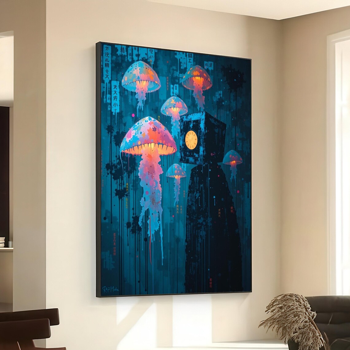 Surreal Jellyfish Glow Futuristic Robot Canvas Neon Light Wall Art Scifi Abstract Modern Home Decoration