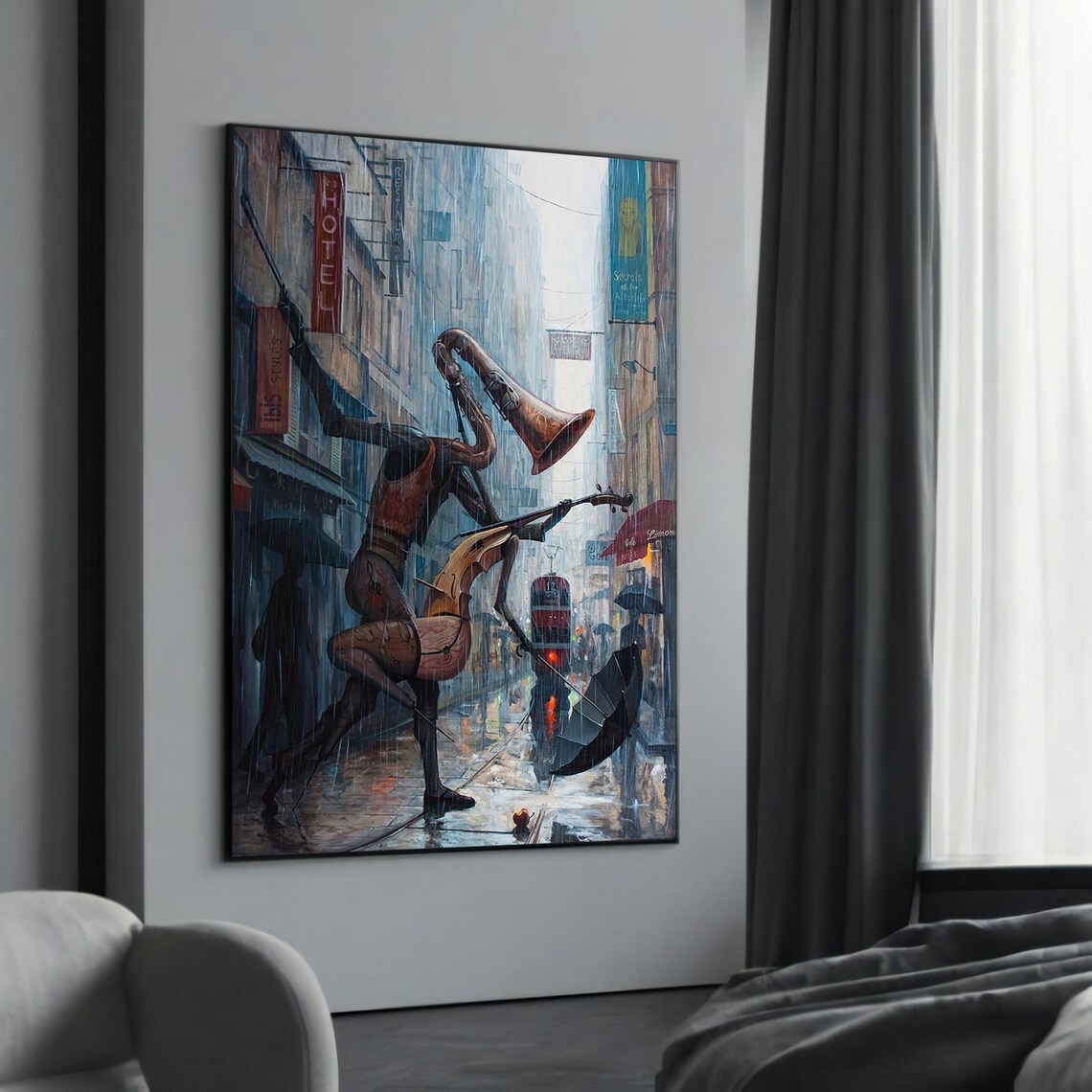 Surreal Musician Art Print, Abstract Urban Jazz