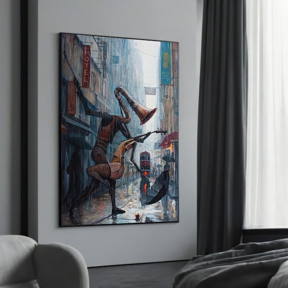Surreal Musician Art Print, Abstract Urban Jazz