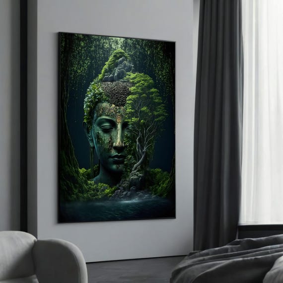 Natureinspired Buddha Canvas Art Zen Forest Wall Decor Green Meditation Artwork Spiritual Home Ready To Hang