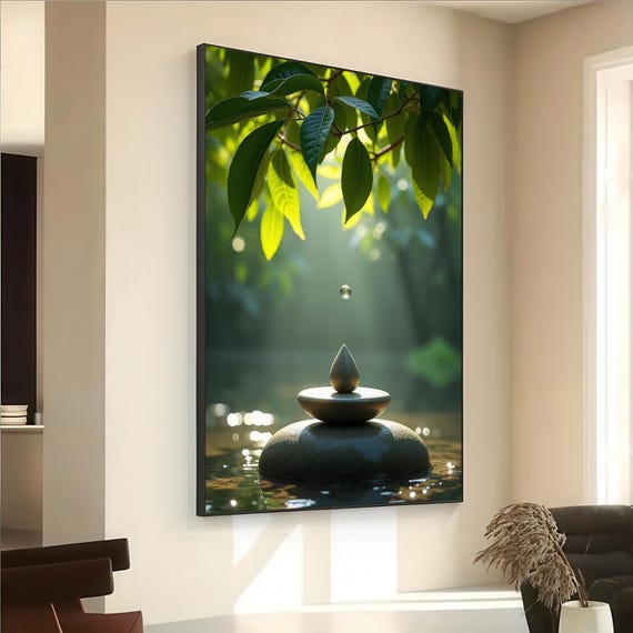 Zen Stones And Water Drop Art Print, Meditation Decor