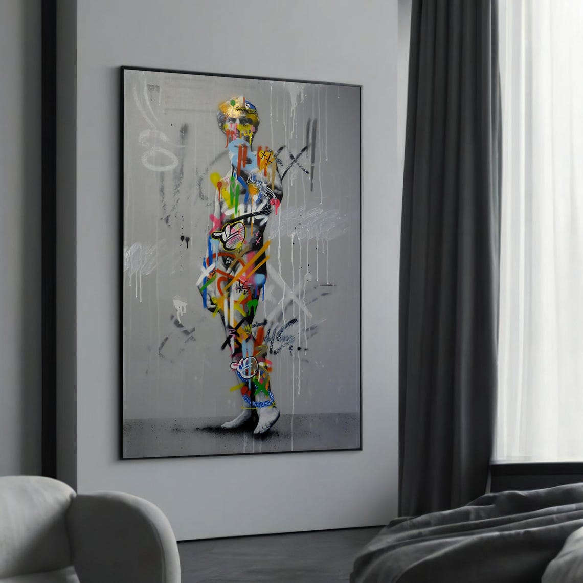 Michelangelo David Full Body Rainbow Graffiti Pop Art Poster