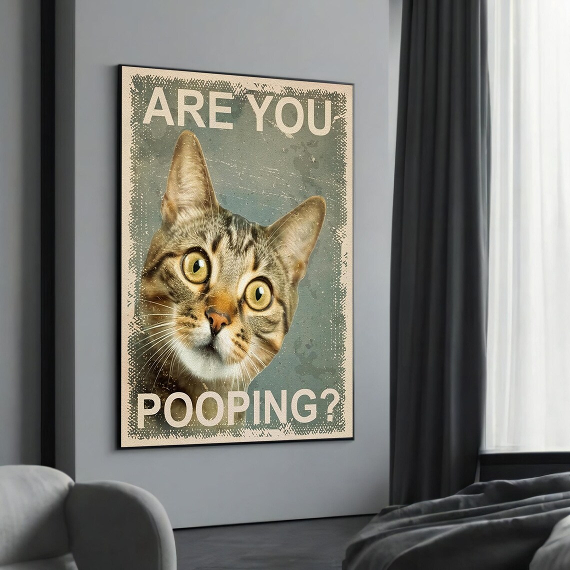 Funny Cat Bathroom Canvas Quirky Art With Are You Pooping Text For Humorous Home Or Decor