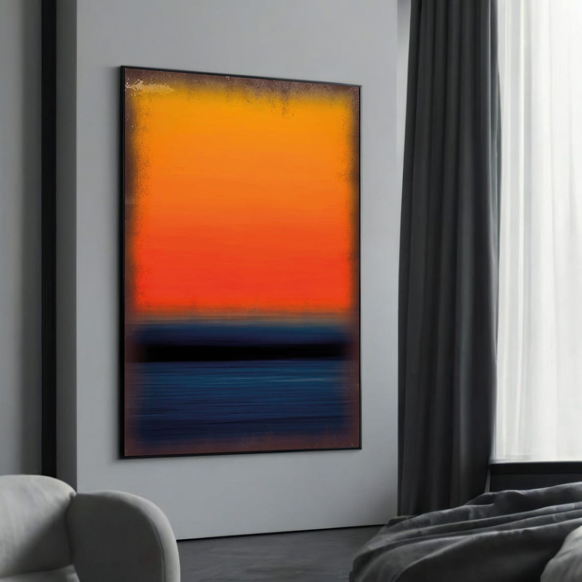 Sunset Color Field Wall Art Rothko Inspired Abstract Canvas Bold Orange Navy Modern Print