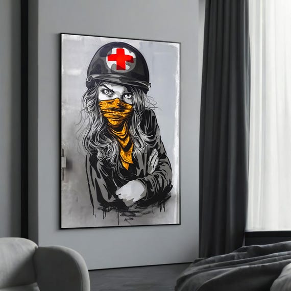 Revolutionary Nurse Canvas Painting Gift Bold And Empowering Street Art For Modern Decor