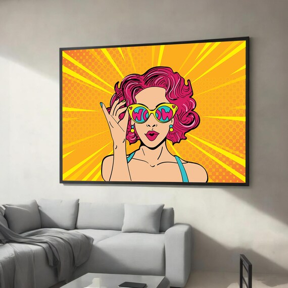 Pop Art Woman Pink Hair Wow Sunglasses Retro Comic Style Poster