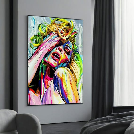 Bold Abstract Woman Canvas Colorful Expressionist Portrait Wall Art Vibrant Framed Decor Ready To Hang