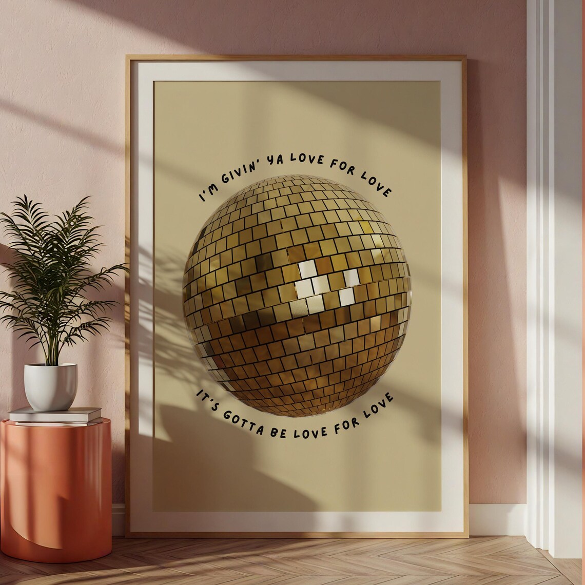 Gold Disco Ball Love For Love Lyric Typography Retro Party Poster