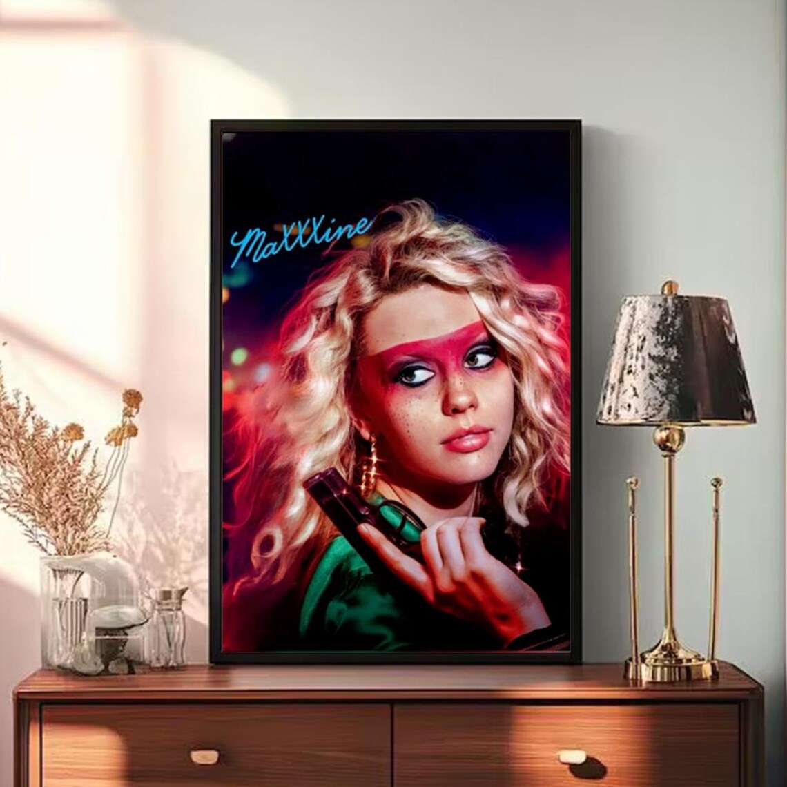 MaXXXine Horror Movie Mia Goth Neon Maxine Red Mask Gun Poster - Image 3