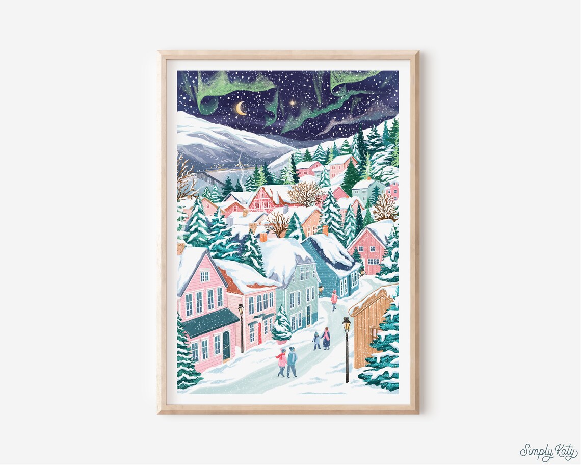 Northern Lights Norway Travel Poster, Aurora Borealis