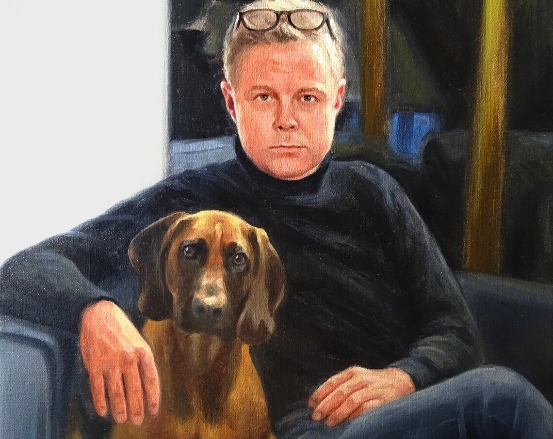 Man With Dog Custom Painted Portrait Art Print From Your Photo