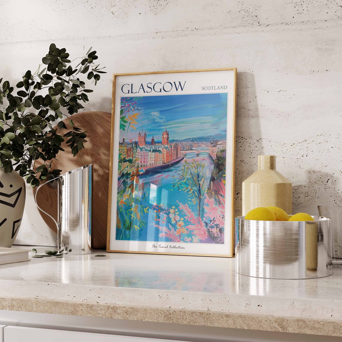 Glasgow Scotland River Clyde Watercolor Cityscape Travel Poster - Image 3