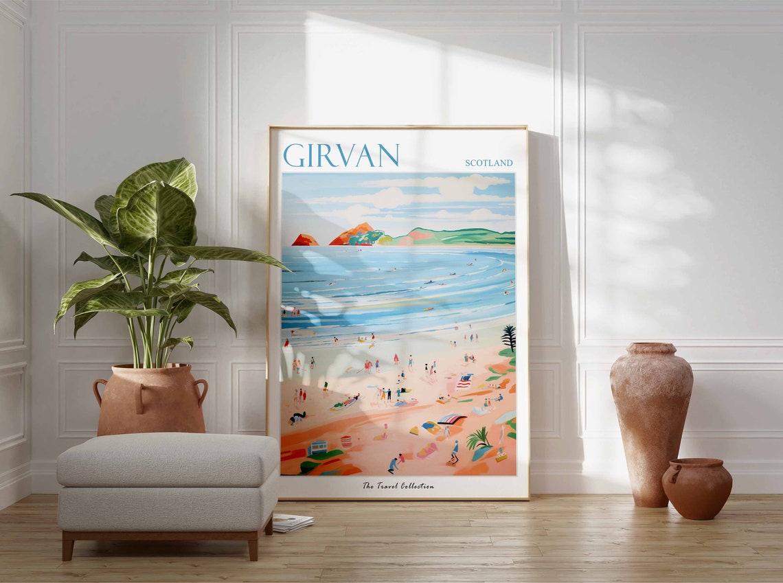 Girvan Scotland Beach with Rocky Islet Vintage Travel Poster - Image 3