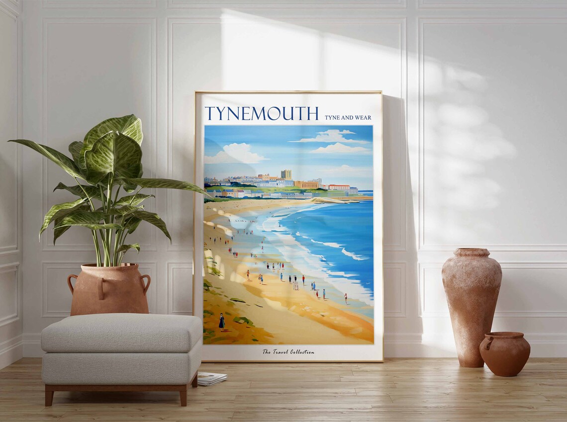 Tynemouth Tyne And Wear Sandy Beach Bathers Town View Poster - Image 2