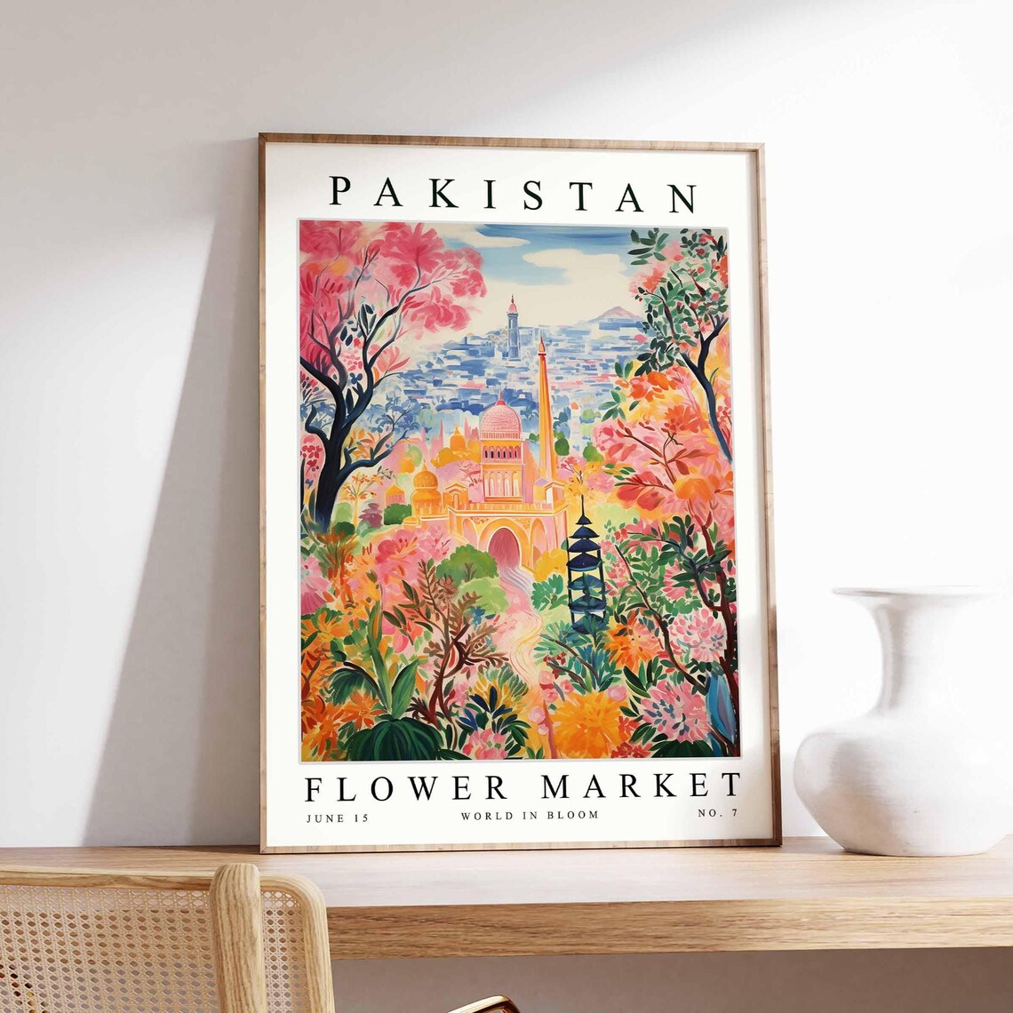 Pakistan Pink Domed City Towers Colorful Bloom Garden Market Poster