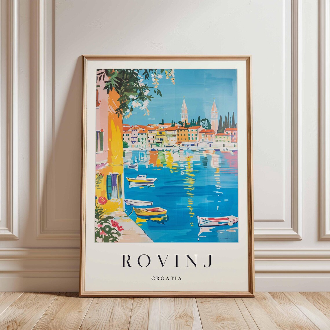 Rovinj Croatia Bright Harbor Scene with Flowers and Boats Poster - Image 3